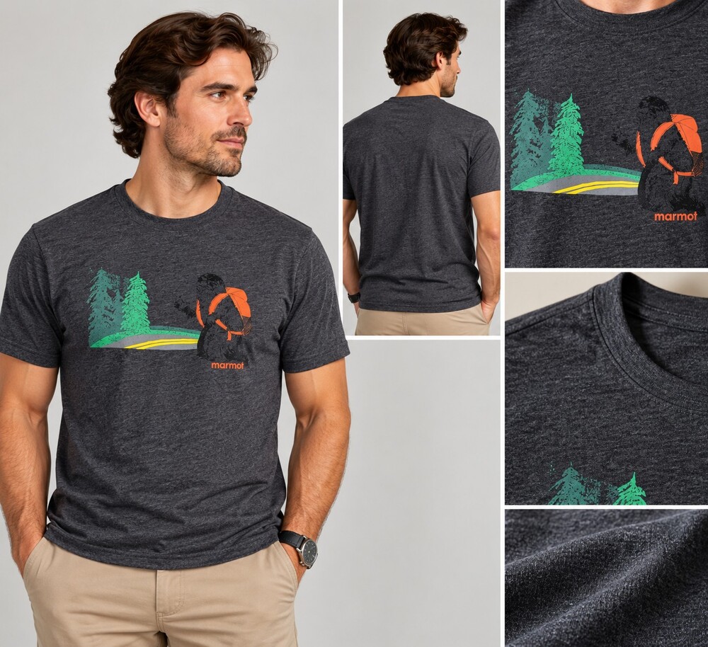 Marmot Men’s Hiking Backpack Graphic T-Shirt – Charcoal